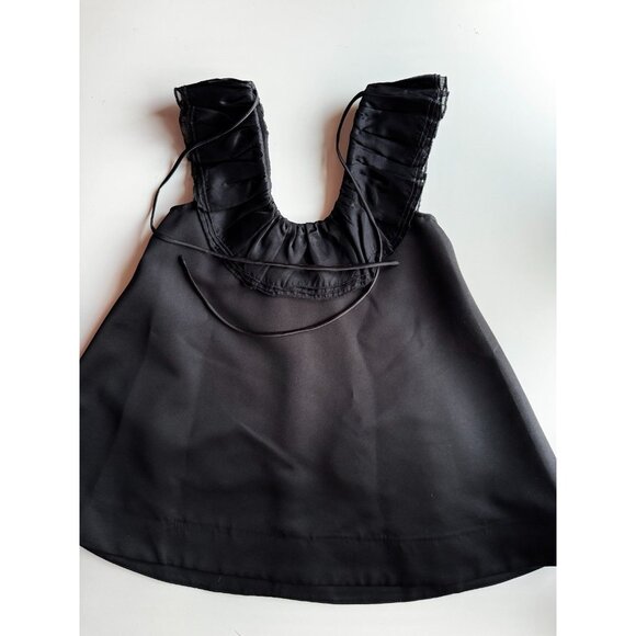 SHUSHU/TONG Black Duchess Satin Organza Ruffle U-Neck Mini Swing Dress, Size 4 - Picture 10 of 16